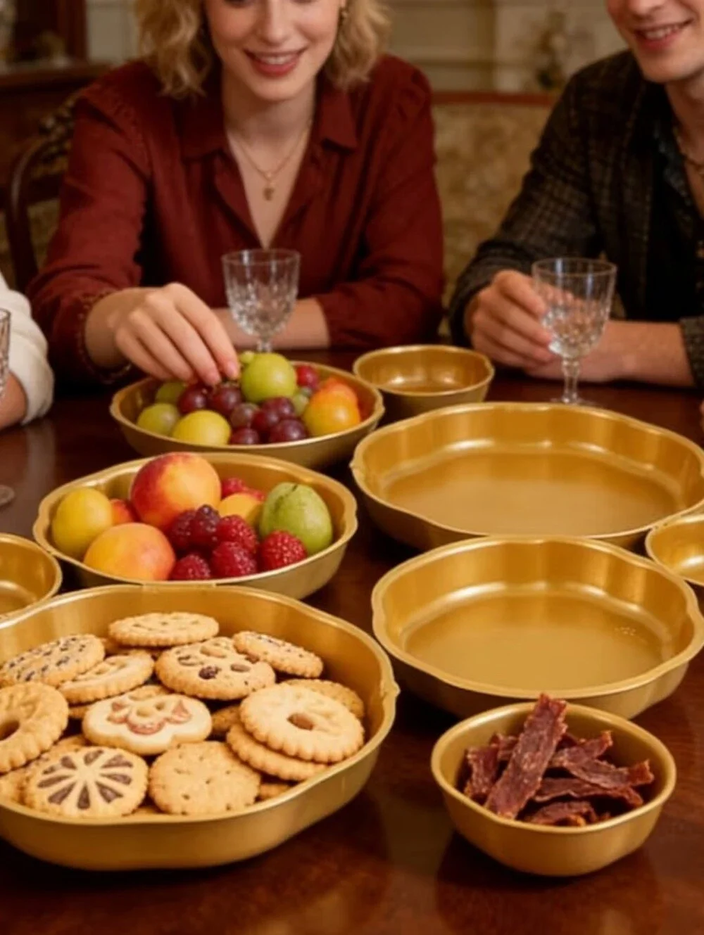 9 Cluster Of Decorative Scalloped Serving Bowls - Gold Set- Parties, Charcuterie